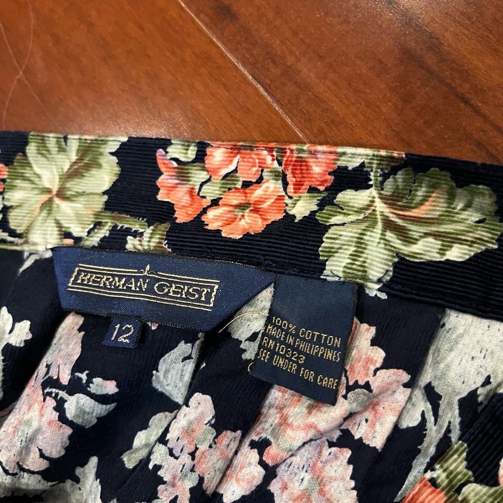 Vintage Herman Geist Floral Print Corduroy Skirt A-line Long Midi Size 12 - Picture 2 of 8